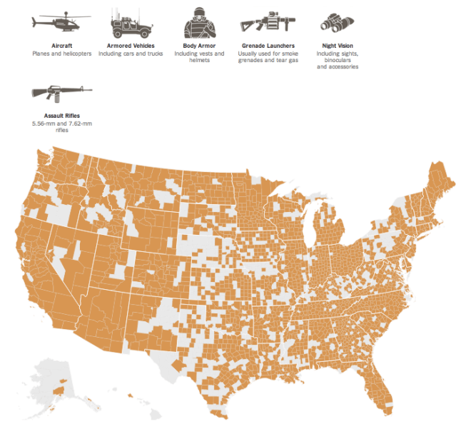 NYT: interactive of location of former US military equipment in police forces